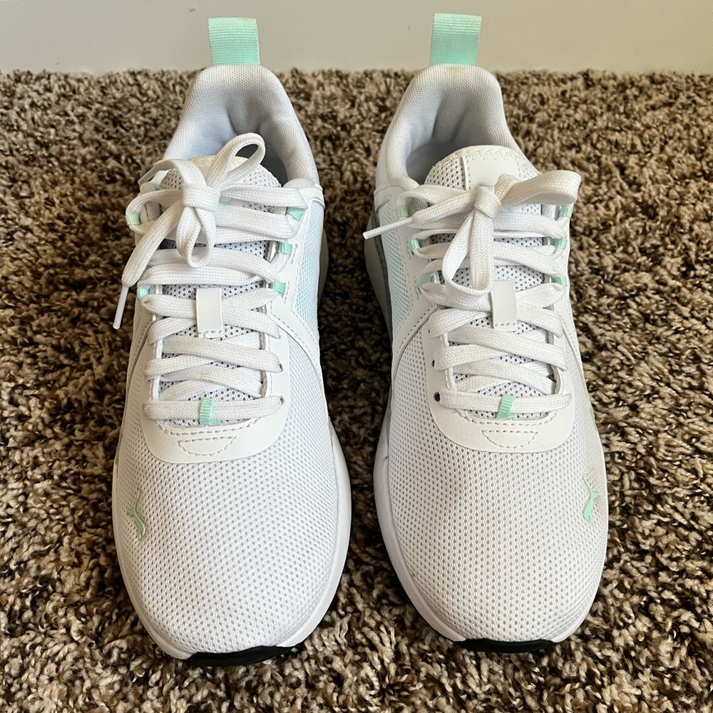 Women's White and Mint Sneakers